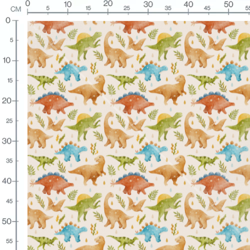 Tissu - Dinosaures et étoiles beiges