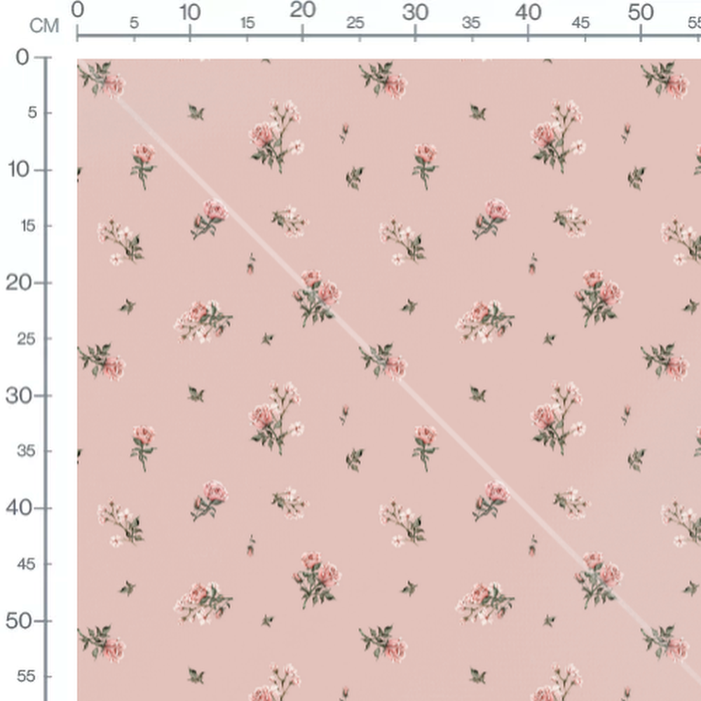 Tissu - Roses roses et fleurs blanches