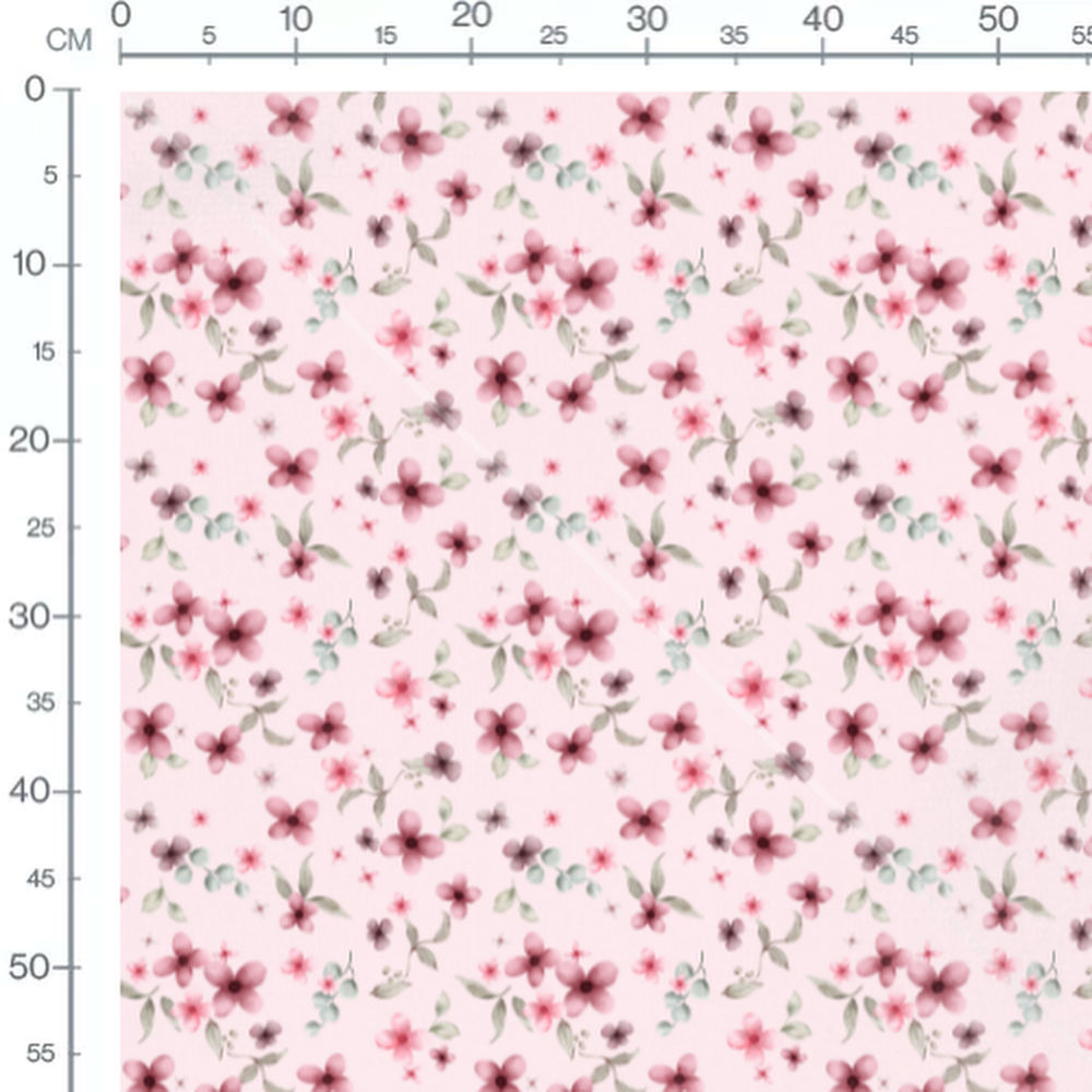 Tissu - Fleurs roses et vertes pastel