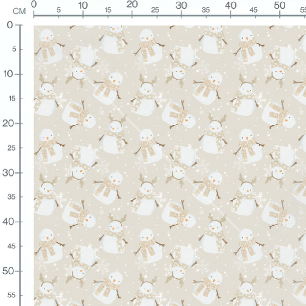 Tissu - Bonhommes neige beige sur beige