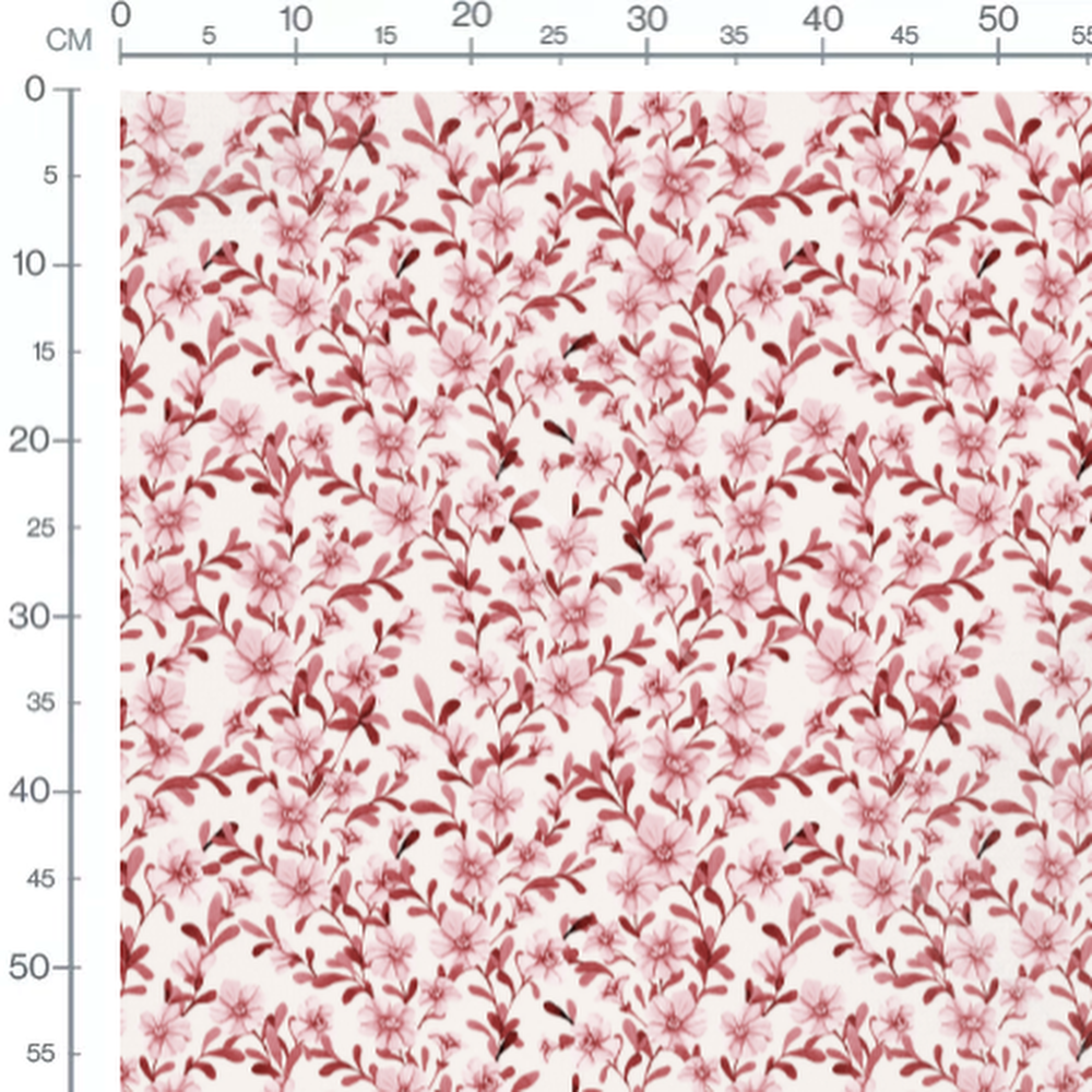 Tissu - Fleurs roses et feuillage rose