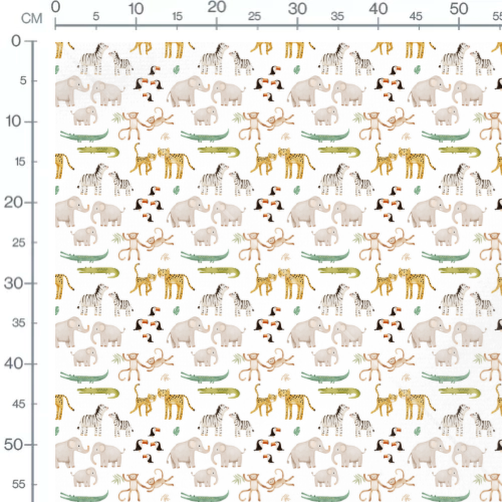 Tissu - Animaux variés sur fond blanc