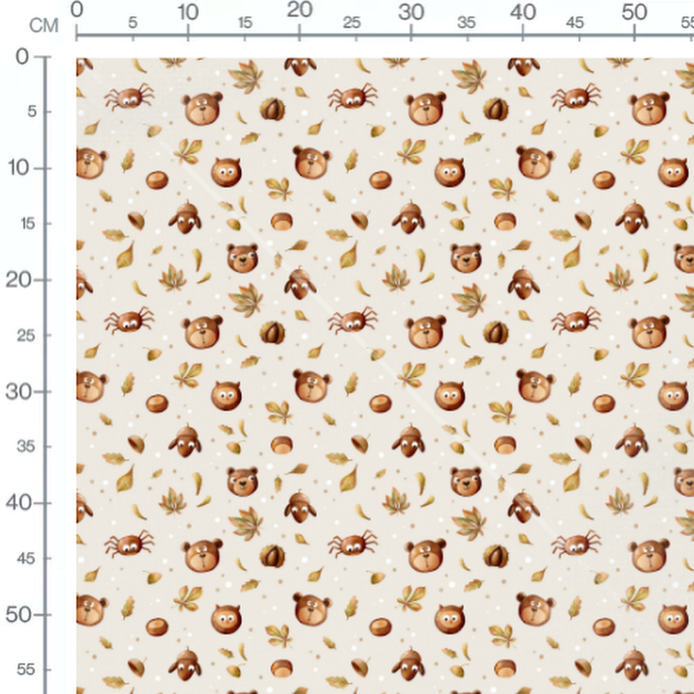 Tissu - Têtes d'ours et hiboux marron