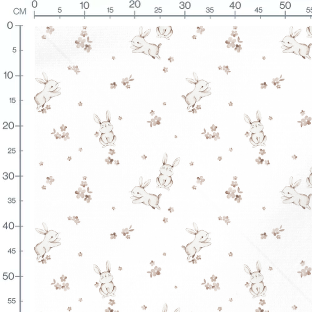Tissu - Lapins gris et fleurs délicates