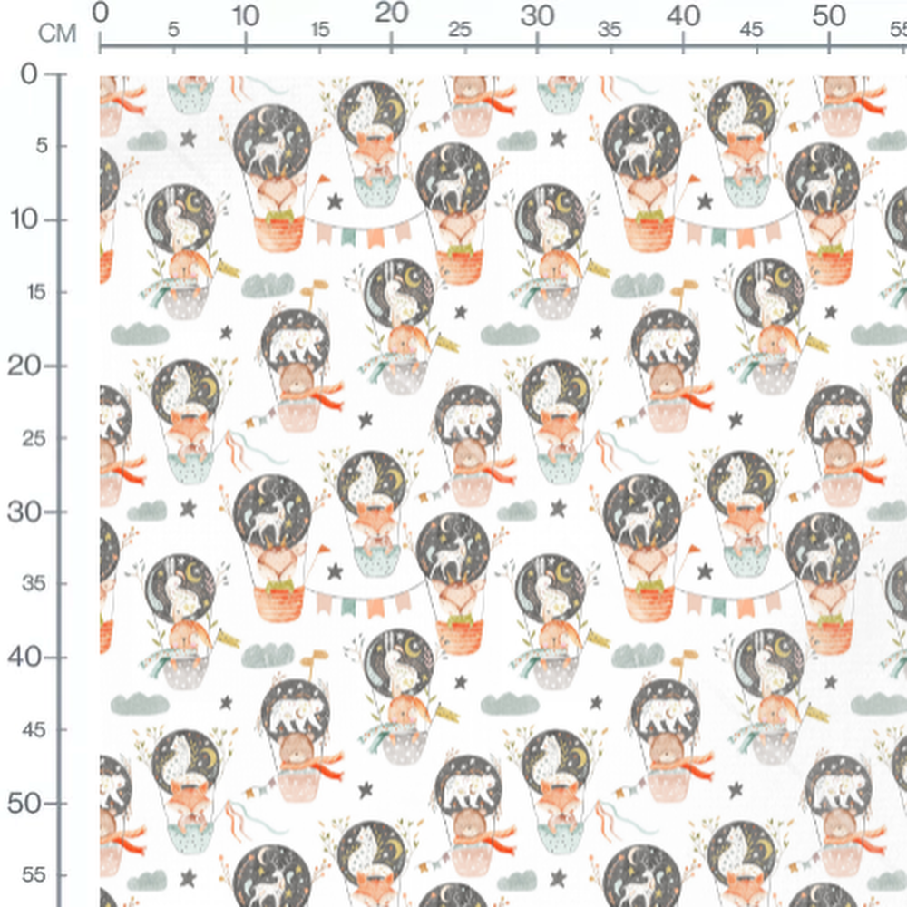 Tissu - Animaux dans montgolfières étoilées