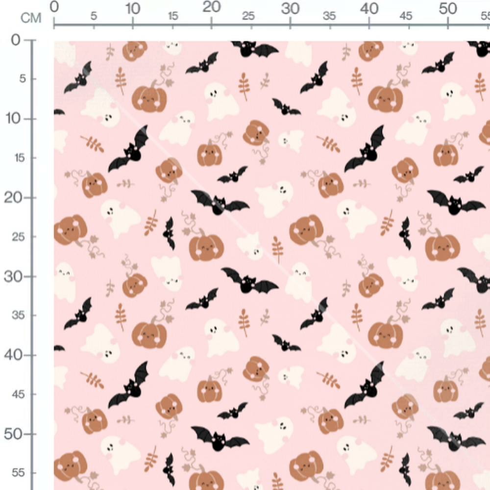 Tissu - Fantômes souriants sur rose