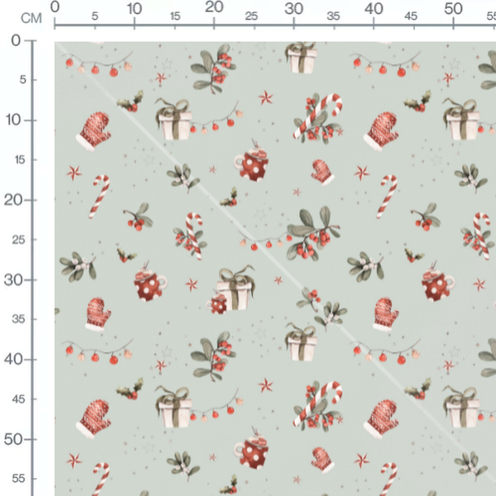 Tissu - Objets de Noël sur fond vert