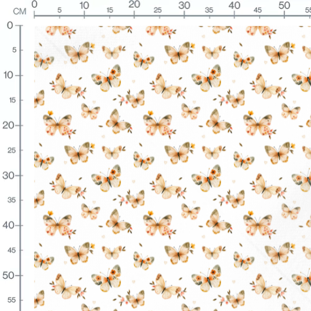 Tissu - Papillons beige et motifs floraux