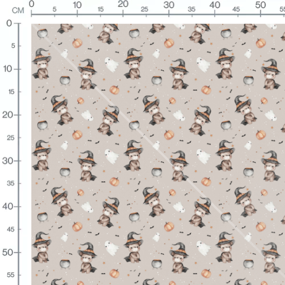 Tissu - Ours sorciers et chaudrons gris