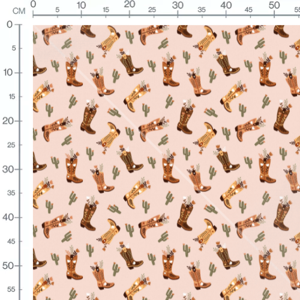 Tissu - Fleurs et cactus sur rose