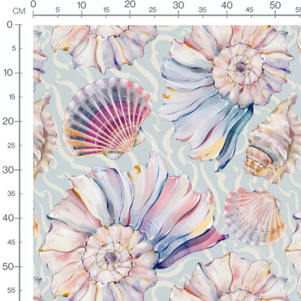 Tissu - Coquillages aquarelle pastel