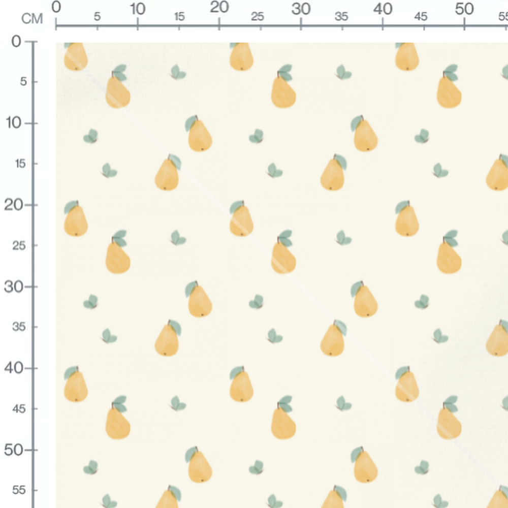 Tissu - Poires et papillons sur crème