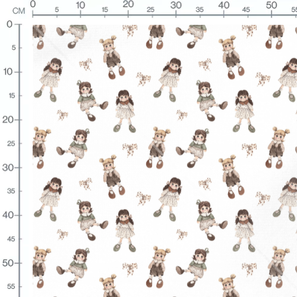 Tissu - Poupées et nœuds rétro