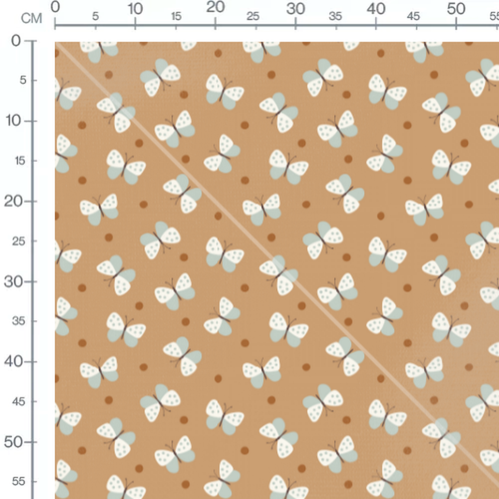 Tissu - Papillons et pois marron