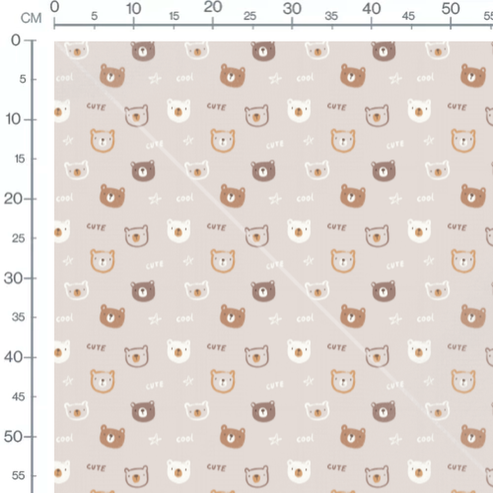 Tissu - Têtes d'ours marron et blanc