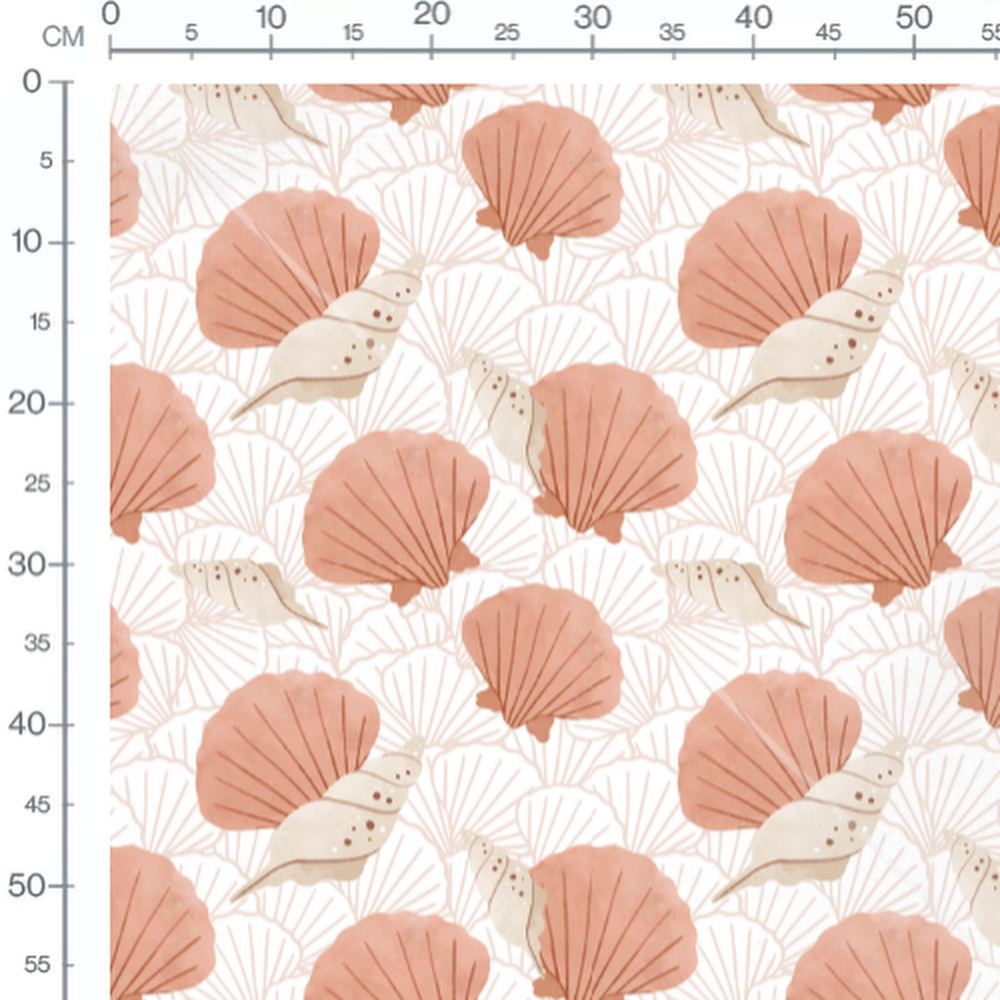 Tissu - Coquillages roses et blancs