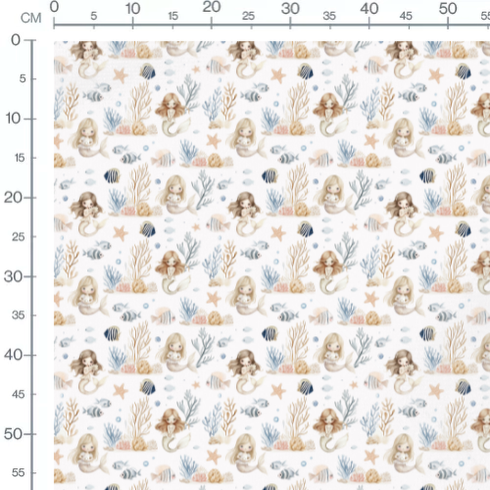 Tissu - Sirènes et poissons colorés