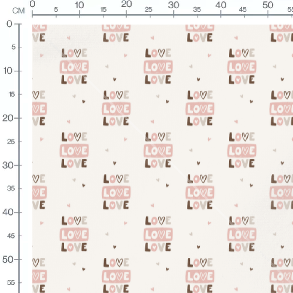Tissu - Motif LOVE et cœurs