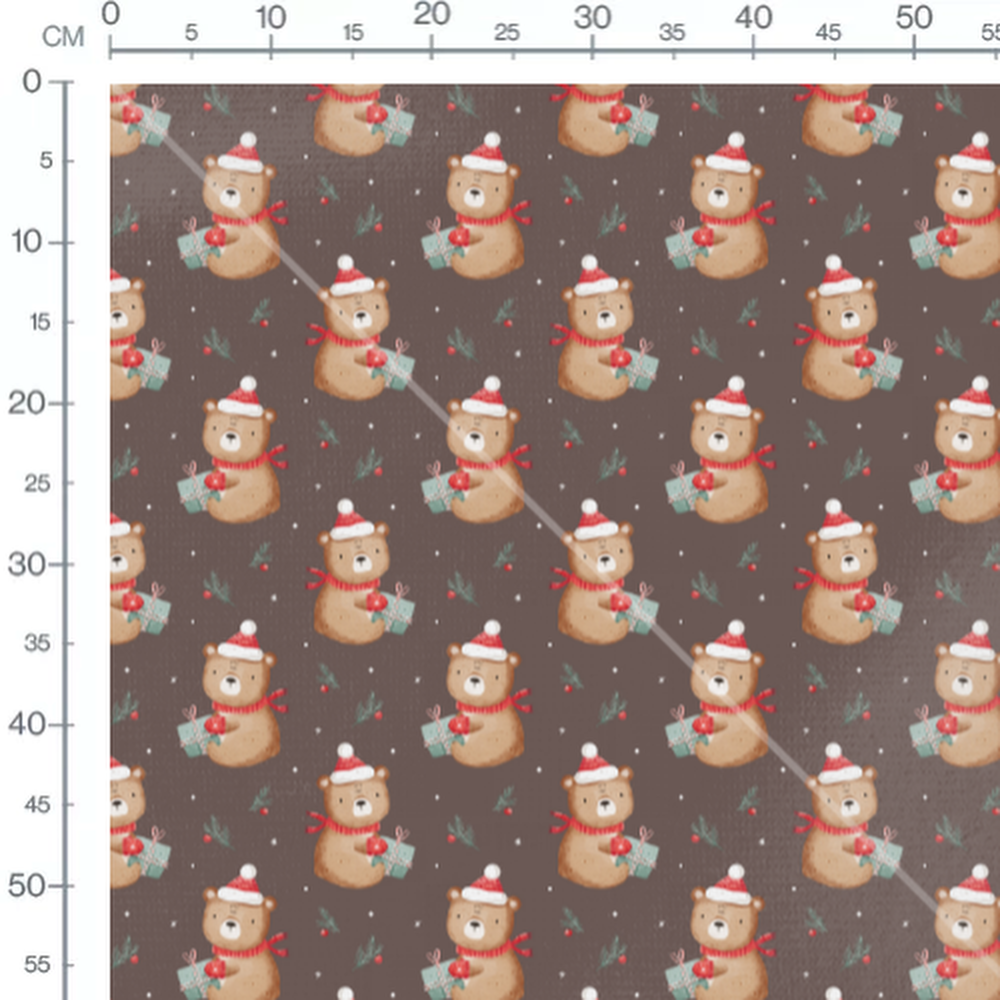 Tissu - Ours et cadeaux sur marron