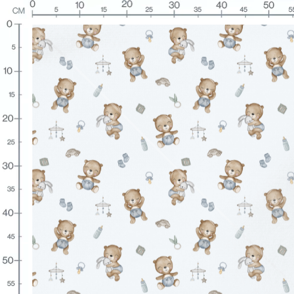Tissu - Oursons bruns et jouets bleus