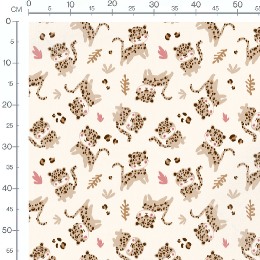 Tissu - Léopards crème et empreintes