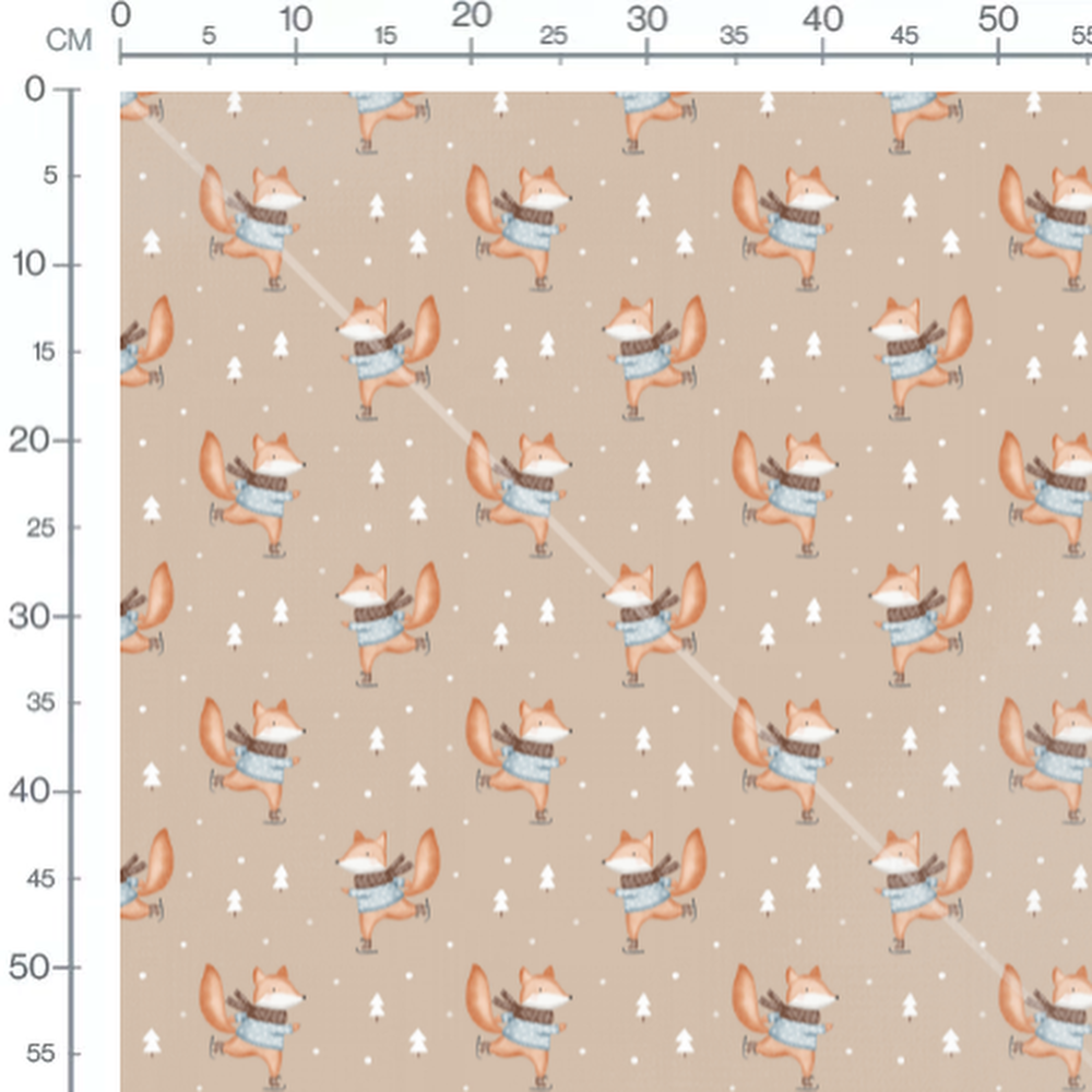 Tissu - Renards sur fond beige hivernal