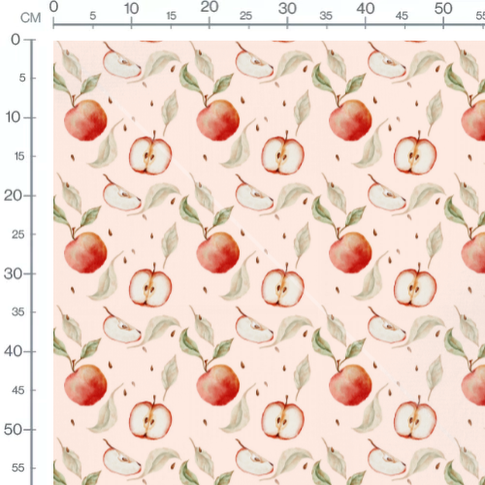 Tissu - Pommes et tranches sur rose