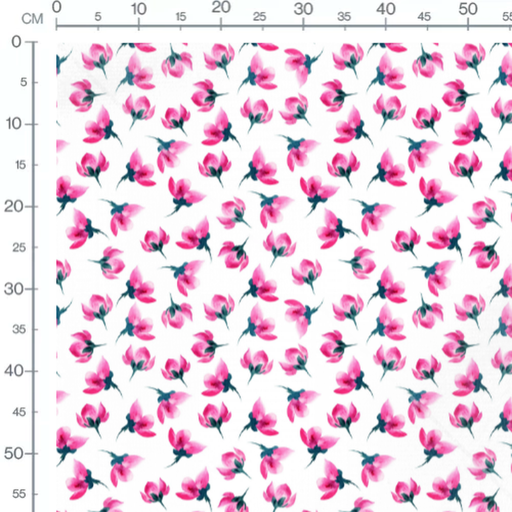 Tissu - Fleurs roses et bleues vives