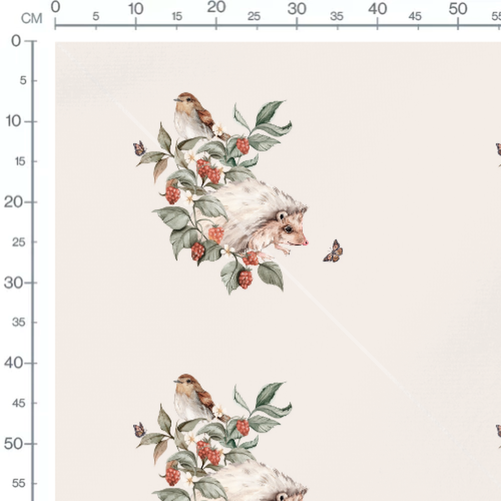 Tissu - Hérisson et oiseau feuillage