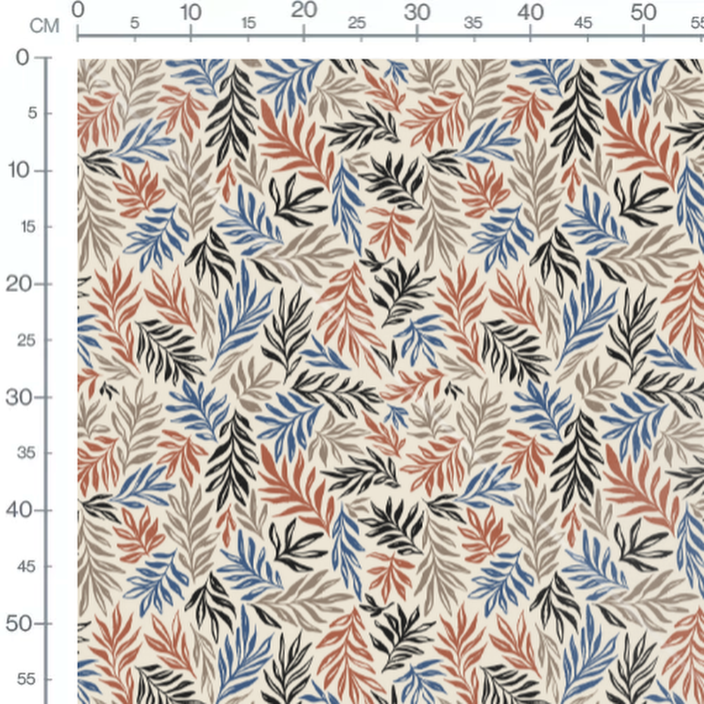Tissu - Feuillage varié sur fond clair