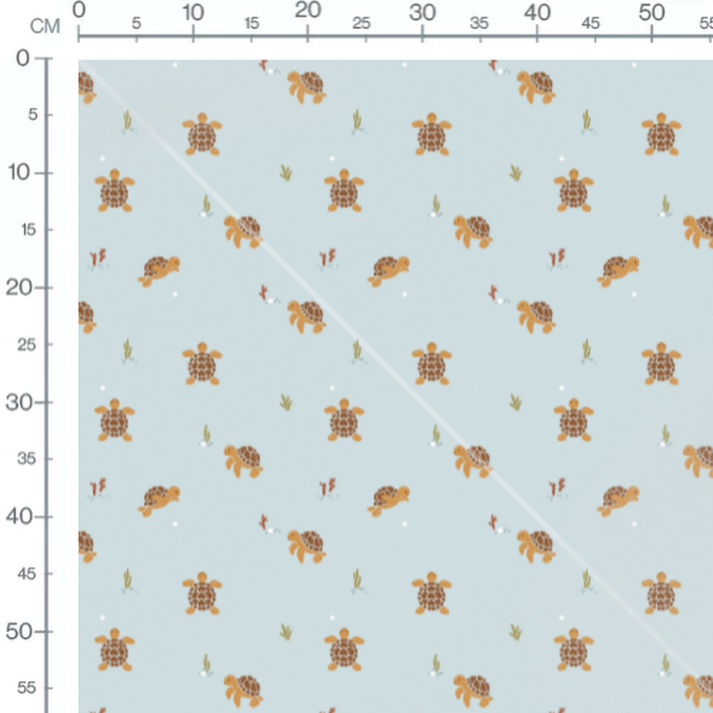 Tissu - Tortues brunes et algues vertes