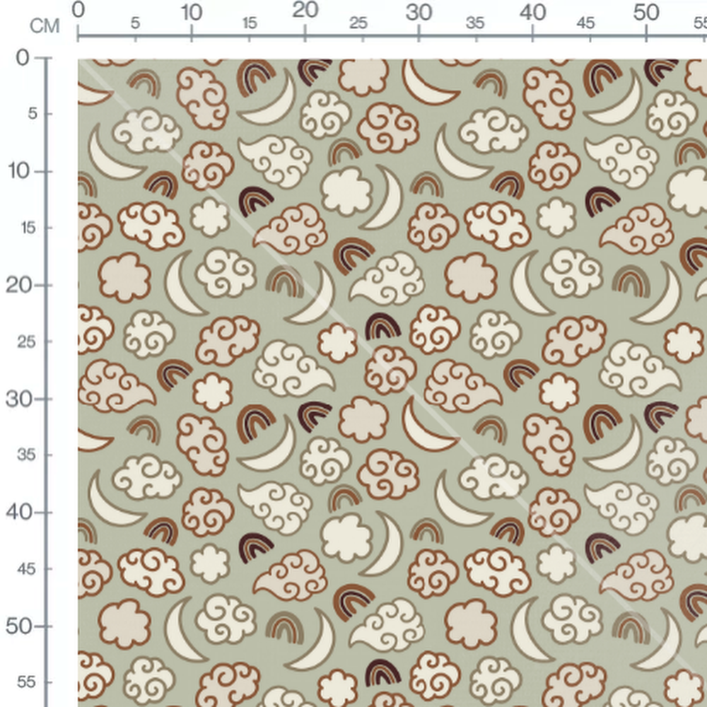 Tissu - Nuages beige sur fond vert