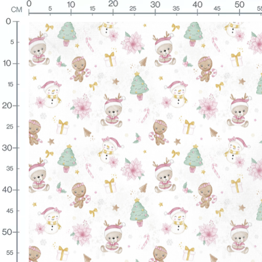 Tissu - Ours et sapins sur blanc