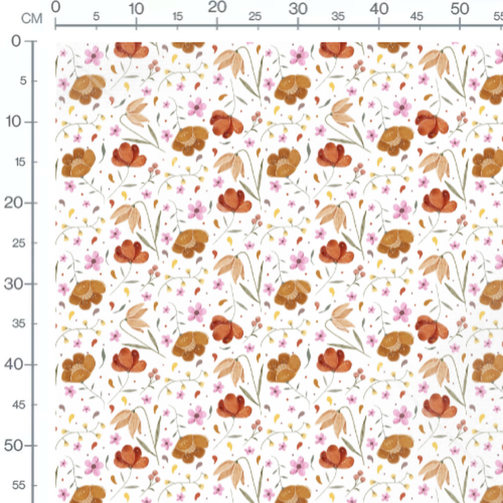 Tissu - Fleurs marron et roses légères