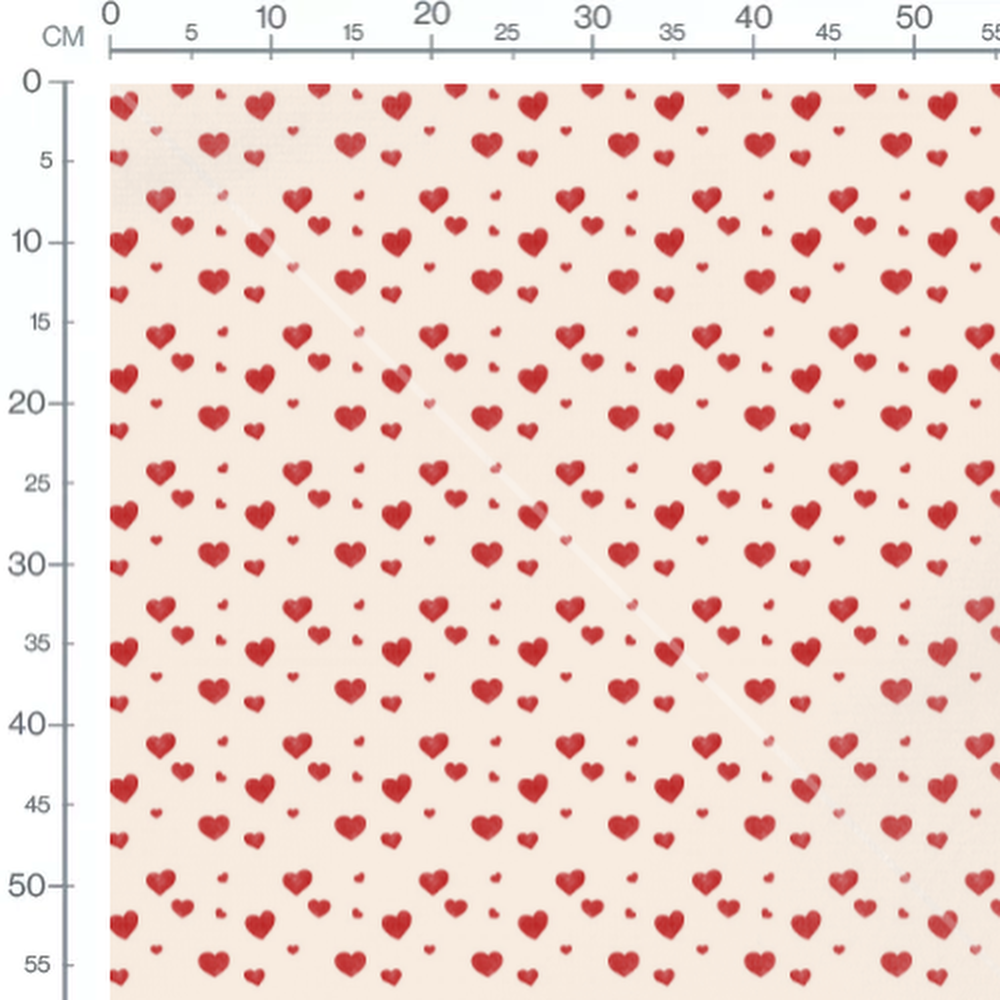 Tissu - Cœurs rouges uniformes beige