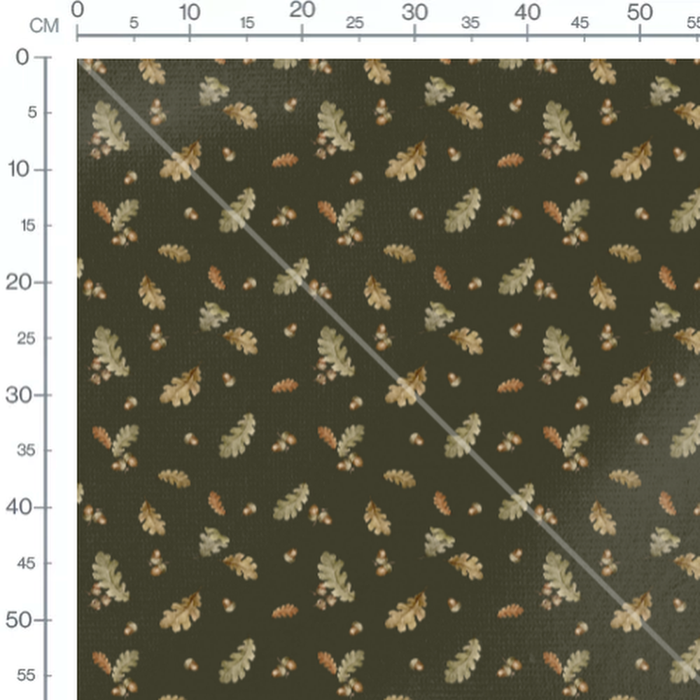 Tissu - Feuilles et glands sur vert