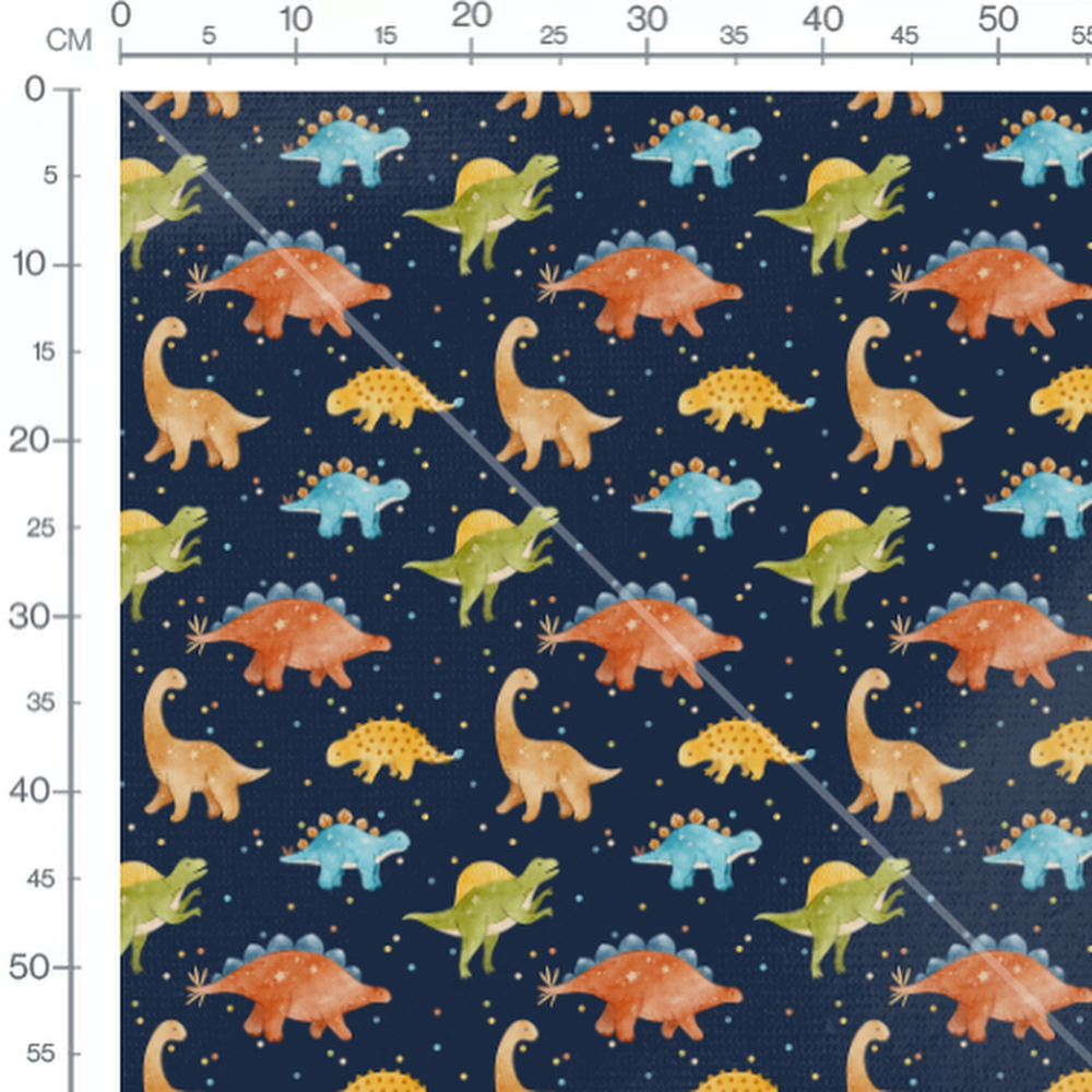 Tissu - Dinosaures multicolores sur fond