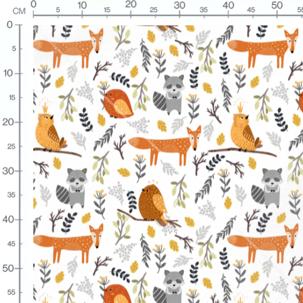 Tissu - Renards et hiboux colorés