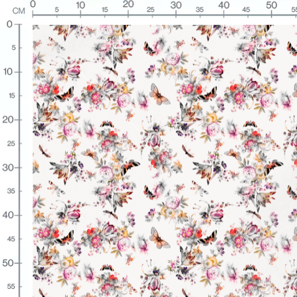 Tissu - Fleurs vives et papillons