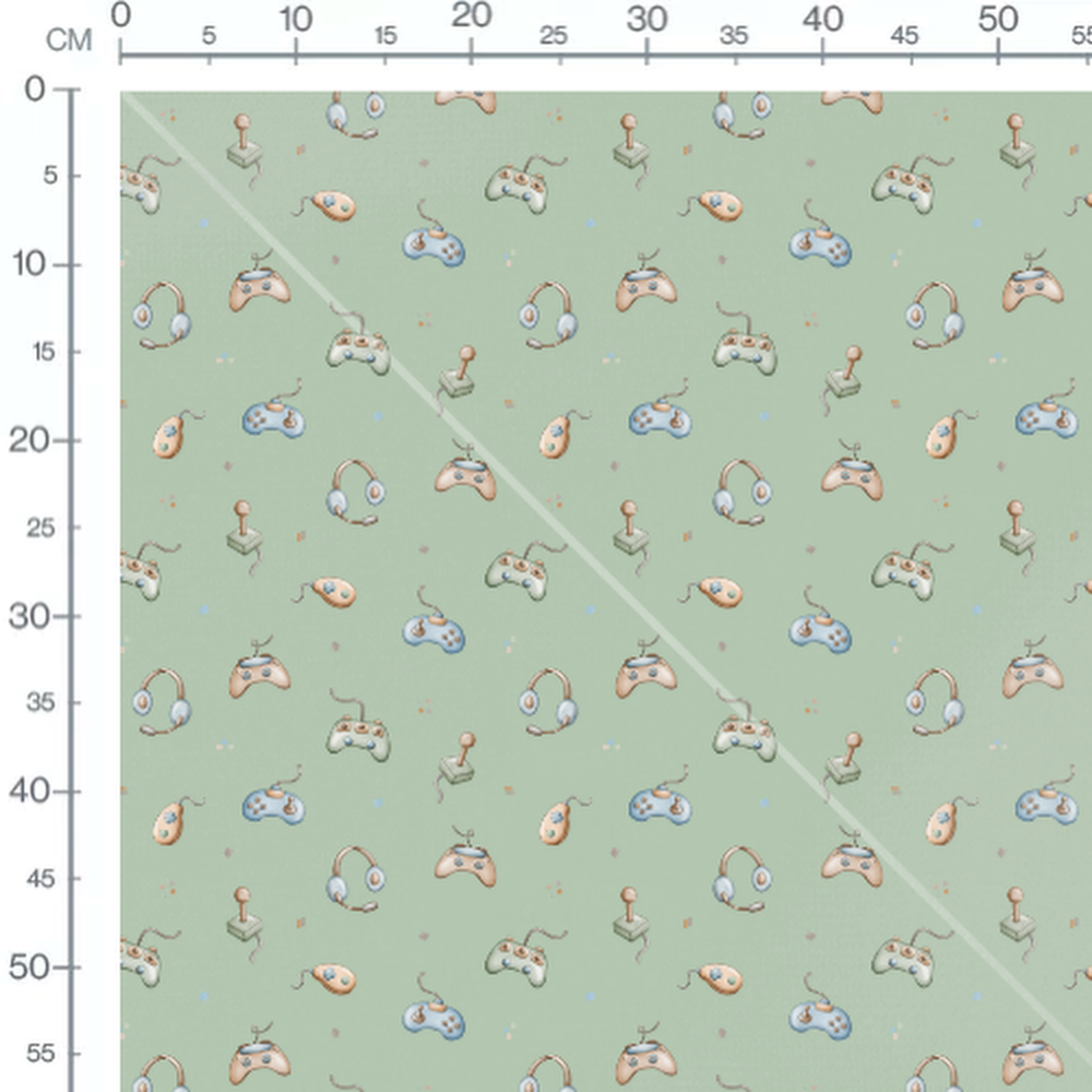 Tissu - Manettes rétro sur fond vert