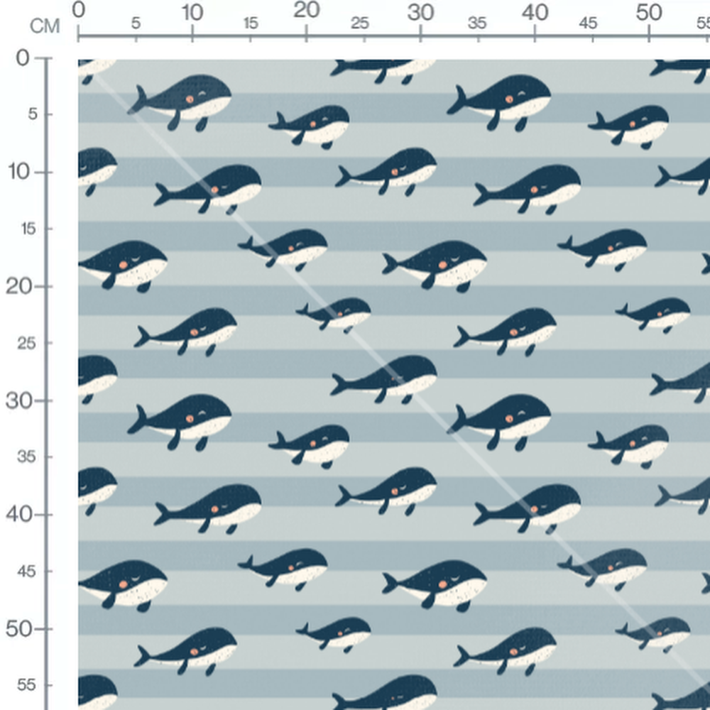 Tissu - Baleines sur rayures bleues