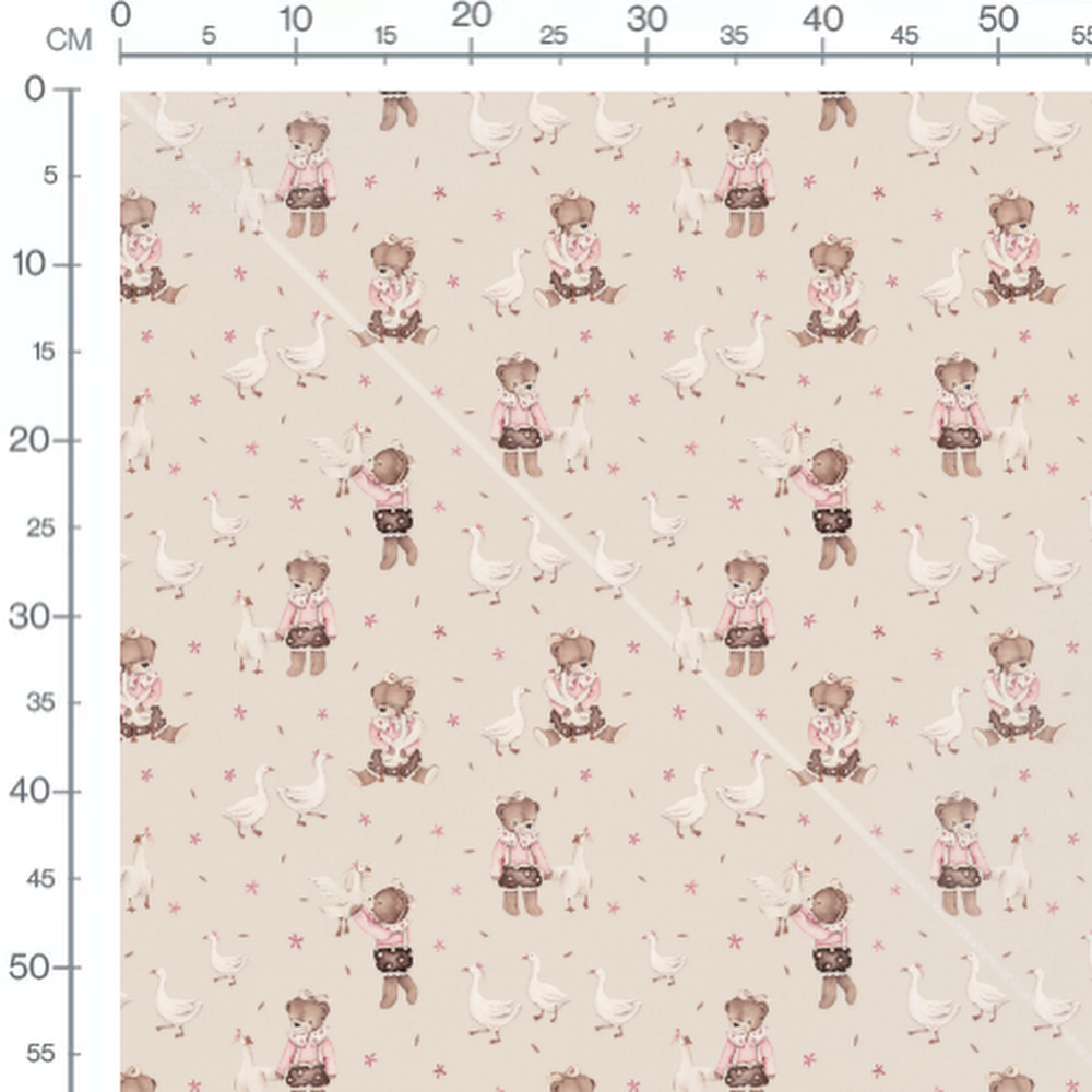 Tissu - Oursons et oies en interaction
