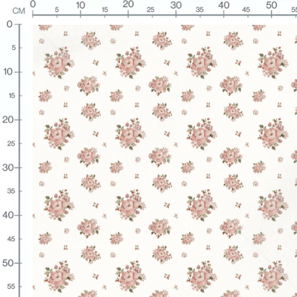 Tissu - Fleurs roses et baies rouges 3 2