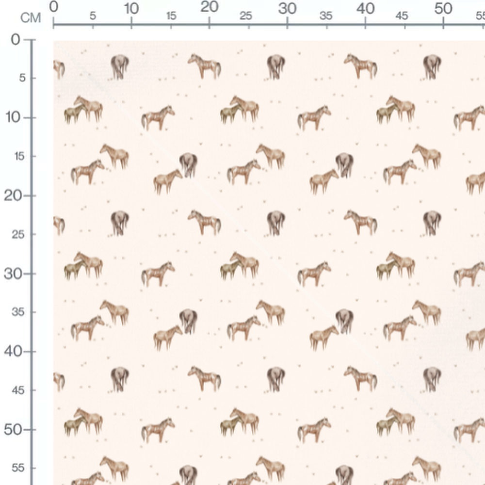 Tissu - Chevaux aquarelle fond beige