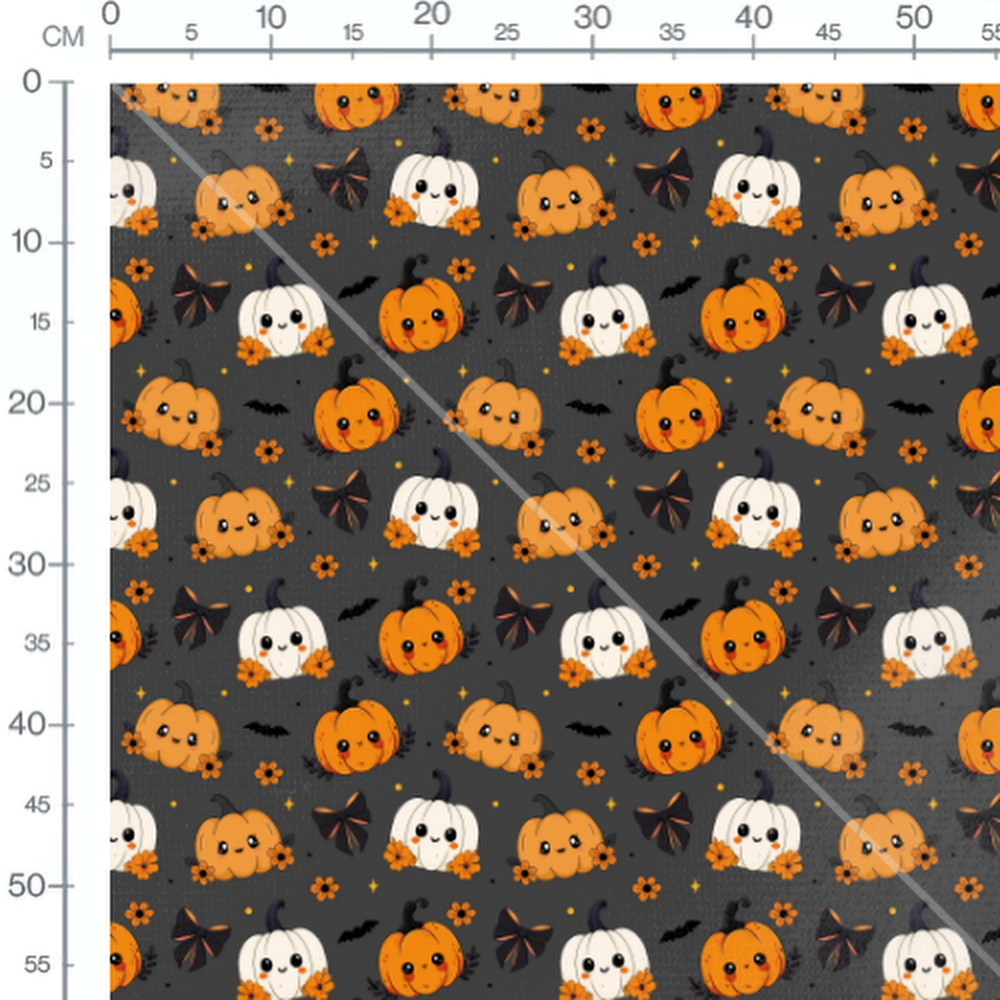 Tissu - Citrouilles et fleurs souriantes