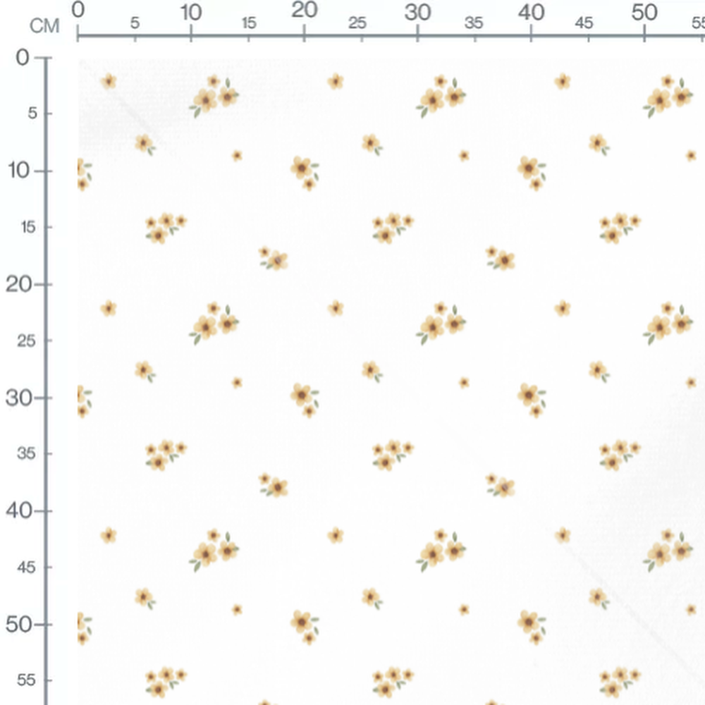 Tissu - Fleurs jaunes pâles et brunes