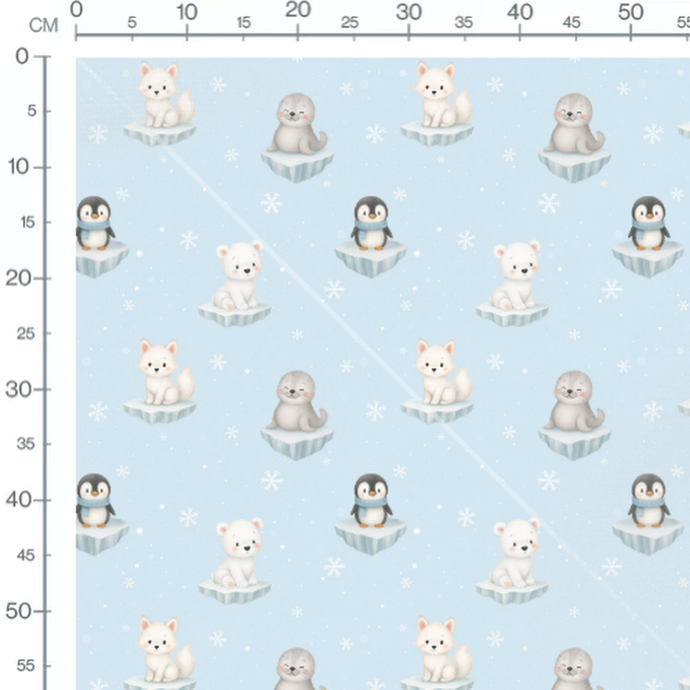 Tissu - Flocons et animaux polaires