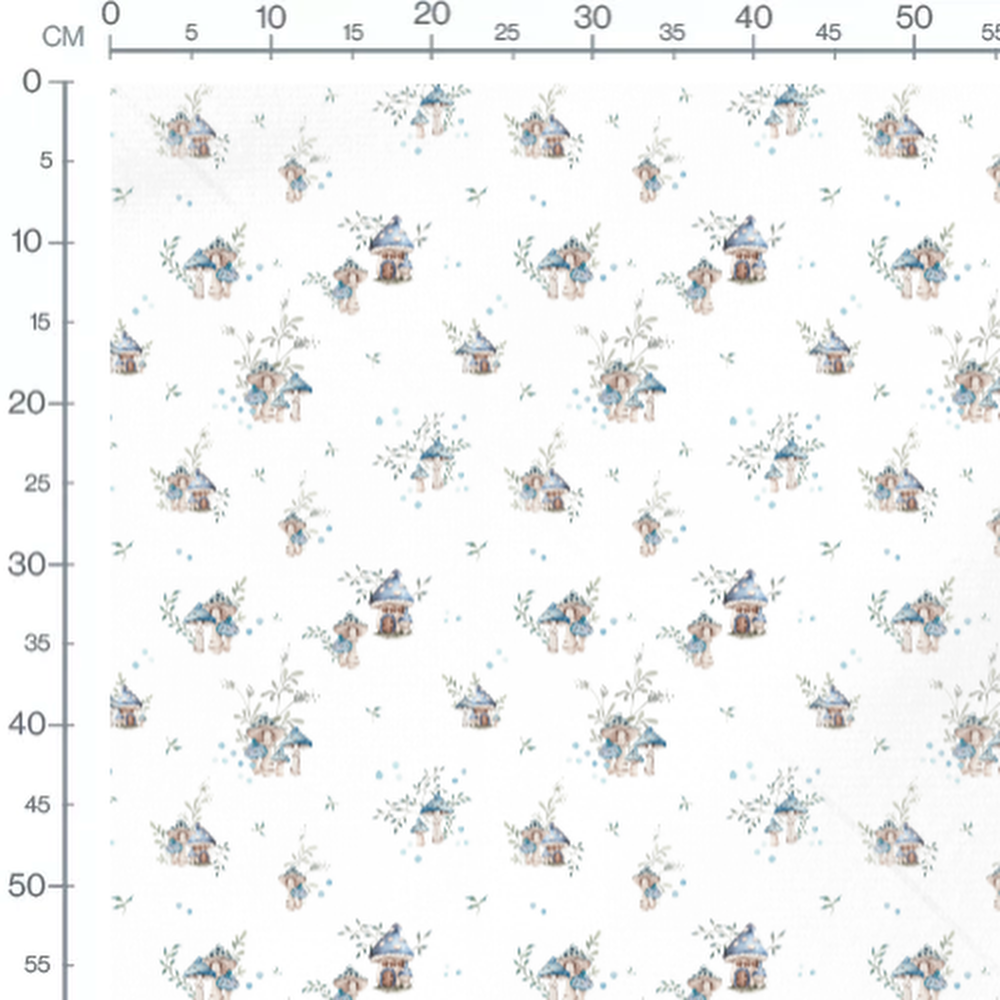 Tissu - Maisonnettes et champignons blancs
