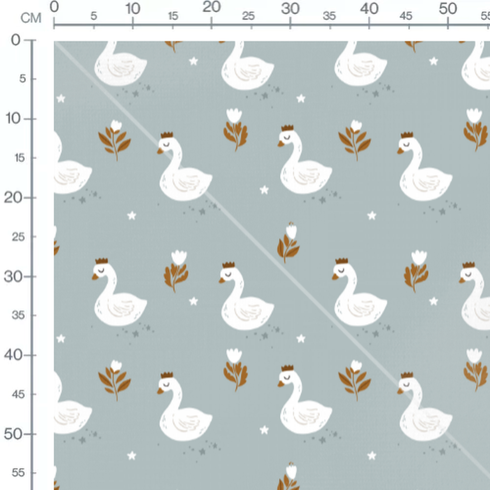 Tissu - Cygnes couronnés sur fond bleu