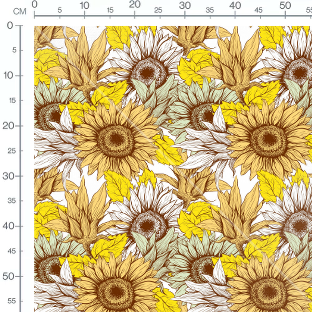 Tissu - Tournesols jaunes et blancs